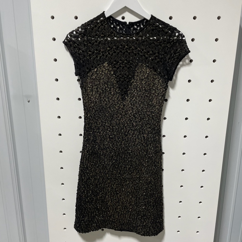 L'AGENCE Black & Gold Don't Know Crochet Cocktail Party Dress Size 2